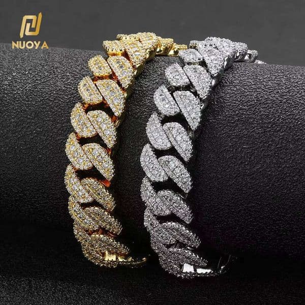 NUOYA Custom Iced Out Dia Hip Hop Fashion Jewelry Sier Plated 14MM Miami Cuban Link Bracelet