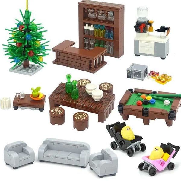 DIY City Friend MOC House Furniture Accessories Bricks Desk Wardrobe Bed TV Sofa Kitchen Bathroom Piano Computer Building Blocks W251120
