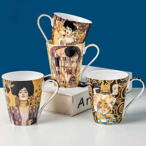 Klimt Kiss Bone China Tea Mug Creative Porcelain Oil Painting Cafe Cup European Trend Ceramic Cup Valentines Day Christmas Gift Y251119