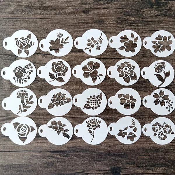 20Pcs/Set Creative Coffee Stencil Plastic Milk Cake Cupcake Template Barista Cappuccino Latte Printing Model Decoration Tool 250414