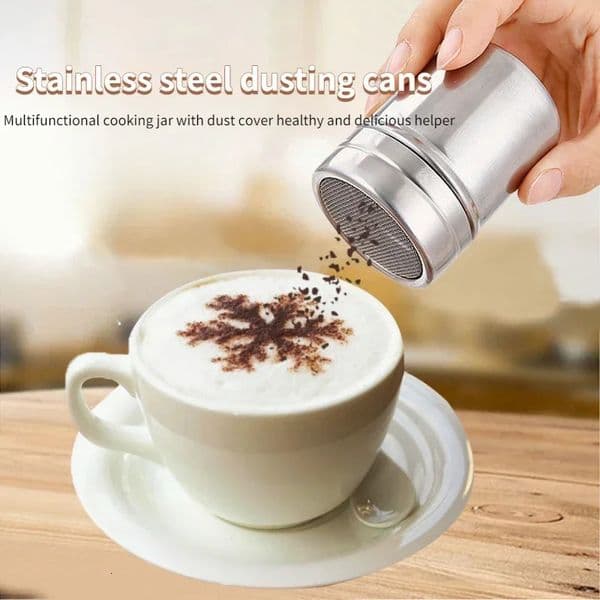 Stainless Steel Chocolate Shaker Cocoa Flour Coffee Sifter or 19Pcs Coffee Stencils Template Strew Pad Duster Spray Set 250414