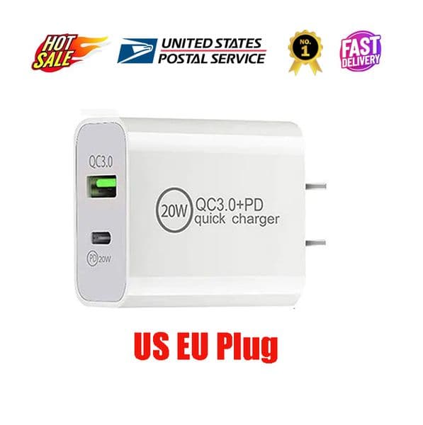 US EU Plug 20W PD 3.0 USB C TO C Quick Power Plug Adapter Cable Cell Phone Chargers