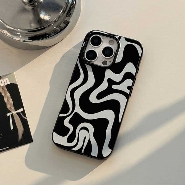 Minimalist Artistic Black White Wave Pattern Fashionable Phone Case for iPhone 16 15 14 13 Pro Max Back Phone Cover Capa Y251118 Z260522