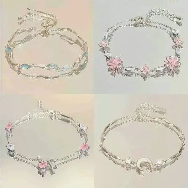 Elegant Crystal Flower Bracelet for Women Y2K Sweet Girl Moon Cherry Blossom Bow Zircon Jewelry Gift 250415