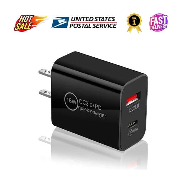 For iPhone Mobile Phone US EU UK Plug 18W PD Charger Dual USB Quick Charger USB QC3.0 Type C Travel Adapter Wall Adaptor Charger