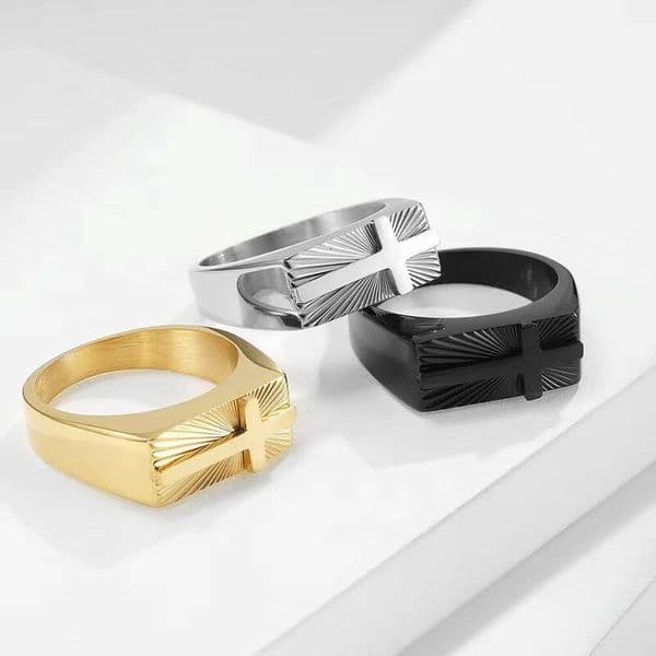 Cross Men and Women fashion Jewelry Gift 8mm sterling silver Size 7-12 High Polished Jesus Christian Religious Band Ring