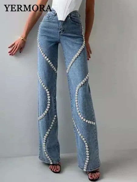 YERMORA Women High Waist Blue Rhie Pocket Casual Jeans Fashion Tide New Womon's Denim Trousers Spring Autumn 2025 A678