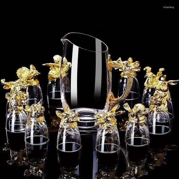 Wine Glasses Creative Gold Plated Animal Head Glass Craft Gift Dispenser Vodka Zodiac Set Fine Art Home Decoration