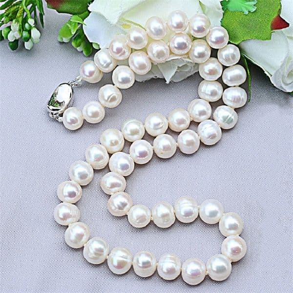 Natural Pearl Necklaces 9-10mm Freshwater Pearl Jewelry 925 Sterling Silver Necklace For Women Engagement Gift 250420