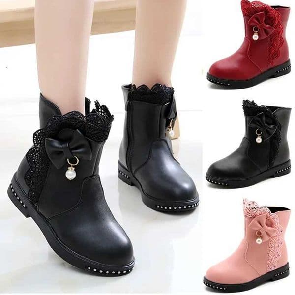 Girls Princess Boots Kids Ankle Boots Lace with Bow-knot Sweet Warm Cotton Children Rubber Boots Fur Lining Snow Boots Shoes NewT251120