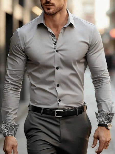 New mens casual long-sleeved shirt mens simple pattern business casual shirt with collar button design comfortable fabricM251120