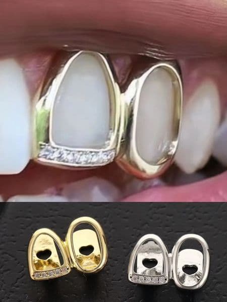 2 Hollow Style Bling Iced Out Teeth Hip Hop Top Bottom Grills Dental Mouth Punk Teeth Caps Cosplay Party TG135 250420