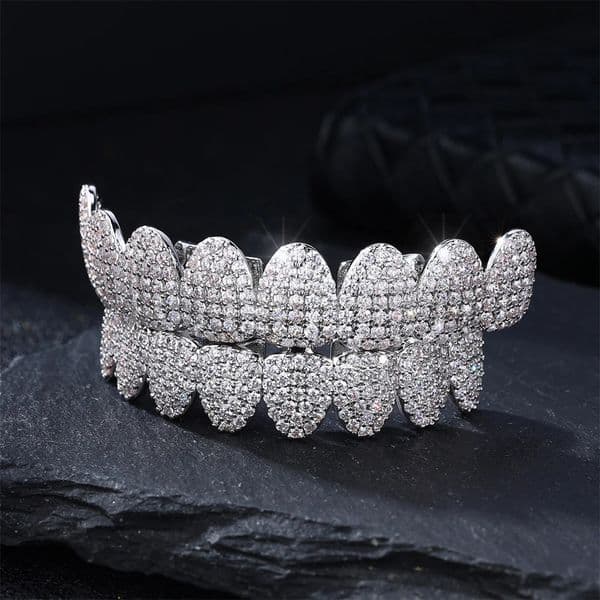 D Z Fashion Dental Grills Set For Men Women Full Of Bling Micro Zircon Copper Top Bottom Teeth Hip Pop Jewelry 250420