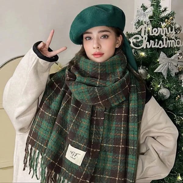 Winter Cashmere Warm Scarf for Women Doublesided Pashmina Thickened y Green Christmas Year Gift Shawl 251120