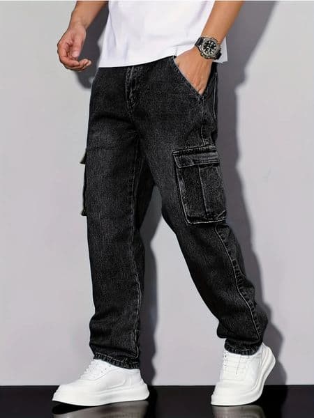 Mens LooseFit Washed Denim Cargo Pants with Large Pockets Street Style Casual Jeans Suitable for Wear 251120