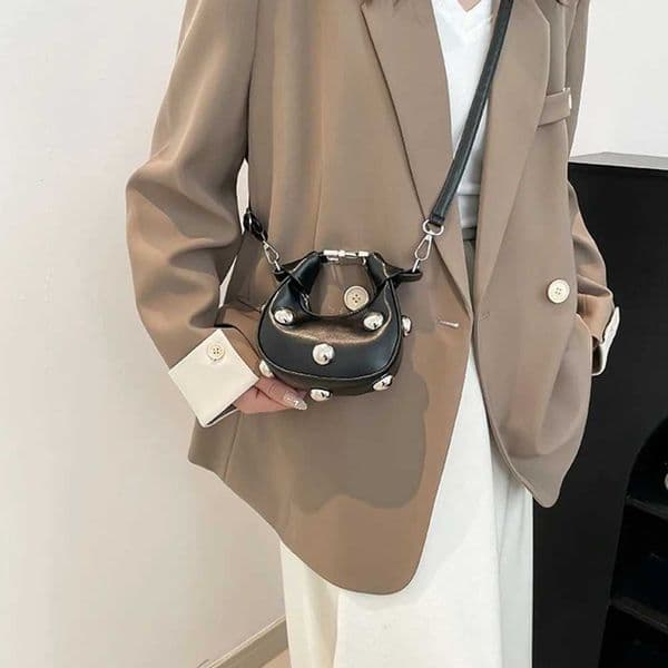 Creative Retro Mini Riveted Handbag PU Portable Single Shoulder Bag Luxury Solid Color Small Crossbody Bag Women W251120