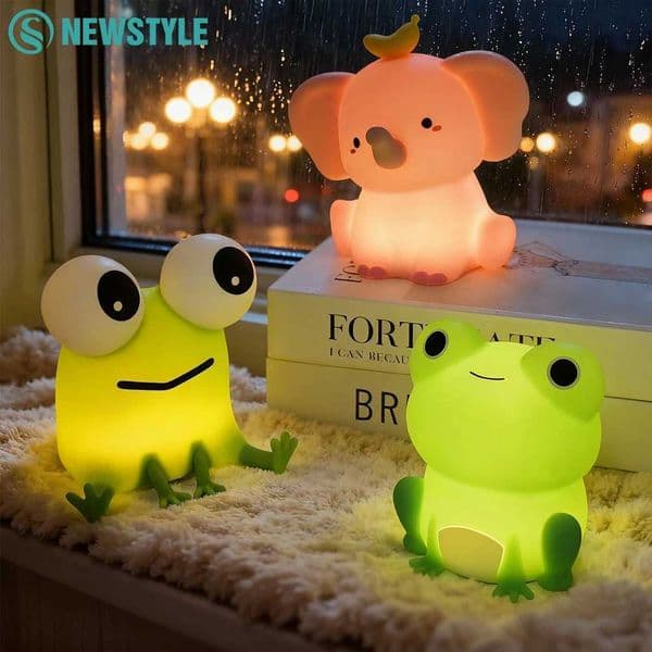 Cute LED Novelty Animal Night Light Dimmable Soft Silicone Nursery Nightlight For Kids Rechargeable Bedroom Touch Beside LampW251120