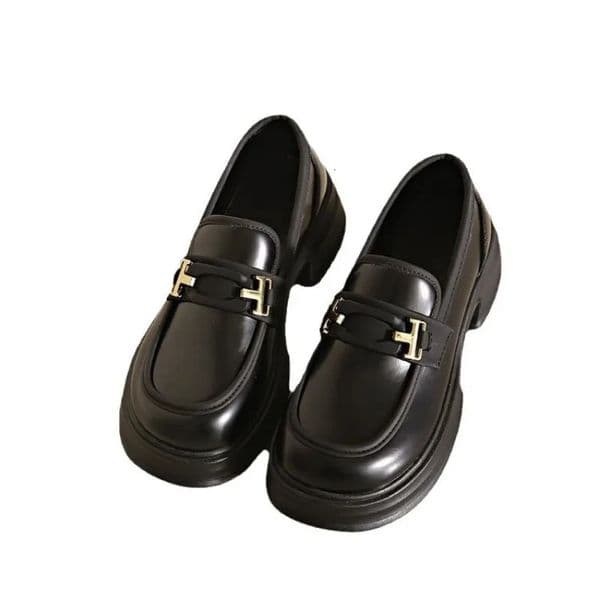 Casual womens shoes light black flat Oxford casual round shoelaces thick soled British style 250420BJ
