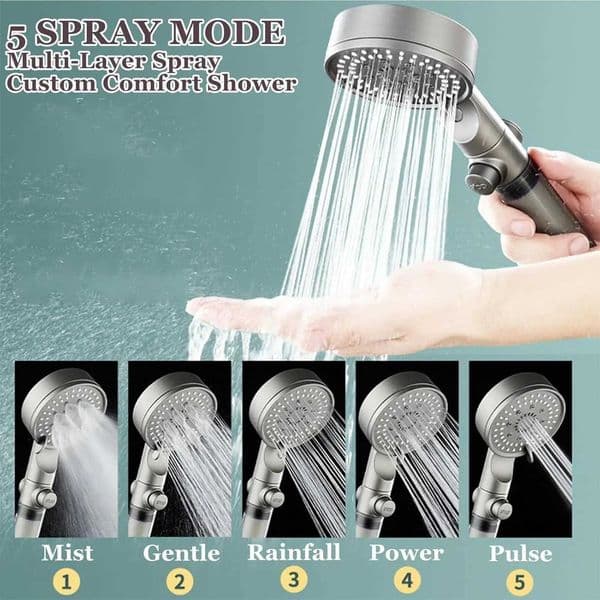 5 Modes Shower Head Built-in Filter High Pressure Shower Head Silicone Shower Nozzles Shower Head 5pcs Filters ReplacementsM251120