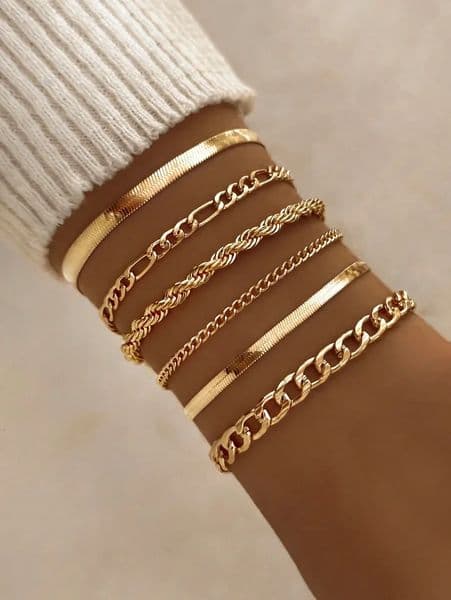 6piece punk style simple cool toned chain fashion bracelet set suitable for womens daily wear 250415