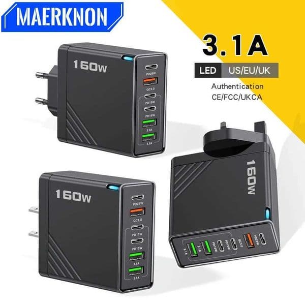 160W Mti Ports USB Charger Type C Fast Charging EU/US Plug Wall Charger For iPhone Xiai Phone Charger Adapter Y251120