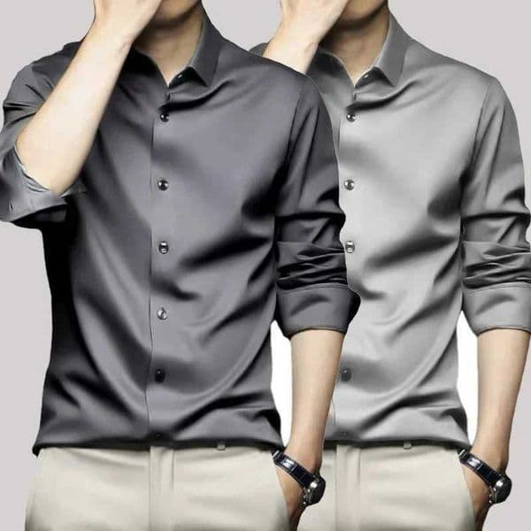 X-6XL Orange Mens Long Sleeve Shirt Luxurious Wrinkle Resistant and Non ing Solid Business Casual Dress ShirtM251120