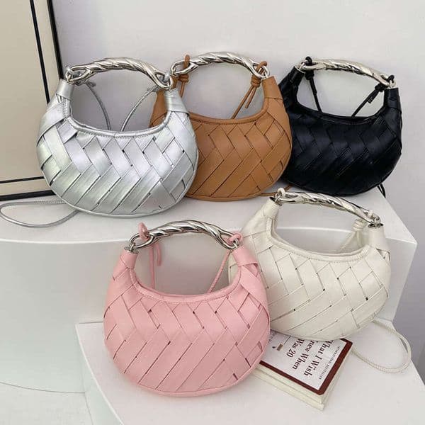 2025 New Light Luxury Women Weaving Bird's Nest Fashionable And Versatile Handmade Crescent On -Shoulder Crossbody Dumpling Bag