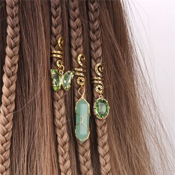 Green Crystal Aventurines Butterfly Hexagonal Prism Round Hair Clip 3 piecesHeadwear Female Treatment Spiritual Accessories 250417