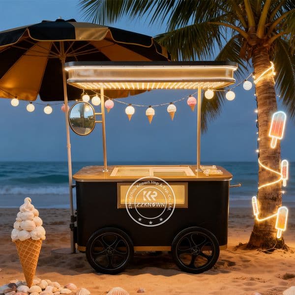 Commercial Street Italian Hand Push Beach Gelato Ice Cream Cart Mobile Food Cart Food Truck with Freezer