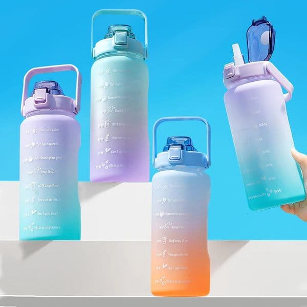 2L water bottle with straw portable large capacity summer cold drink cup travel fitness sports time tag 250421