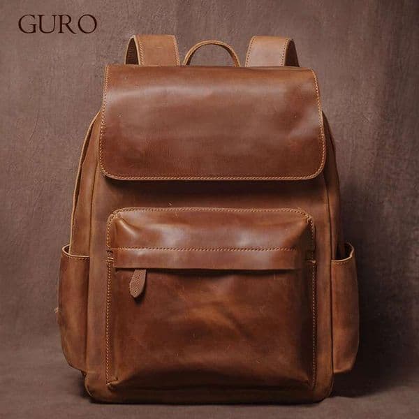 Designer Bag GURO Vintage Genuine Leather Backpack Men's Weekend Travel Backpacks Top Crazy Horse Cowhide Schoolbag For 16 Inch Laptop