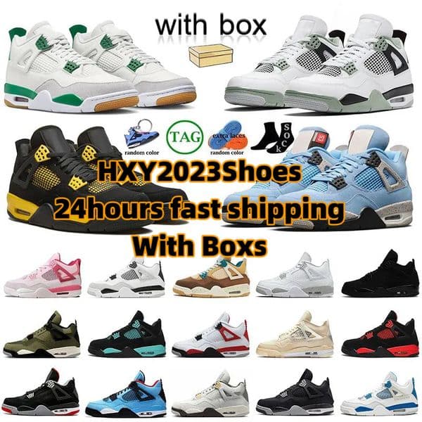 Top 4 Basketball Shoes With box For Men Women 4s Sneaker Military Black Cat Pine Green Seafoam White Oreo Red Thunder Bred Cacao Medium Olive Sail Mens Trainers Sports