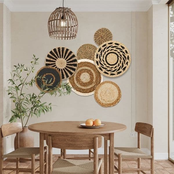 7 Pack Boho Wall Basket Decor Hanging Woven Wall Basket Decor Seagrass Rattan Wicker Boho Wall Decor Round Wall Art 251114ww
