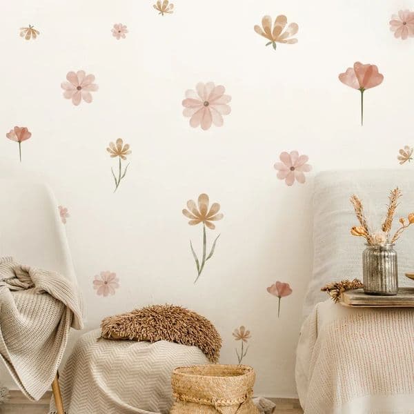 Boho Flowers Wall Stickers Childrens Watercolor Bedroom Living Room Home Decoration Art Environmental Protection Detachable PVC Mural 250421