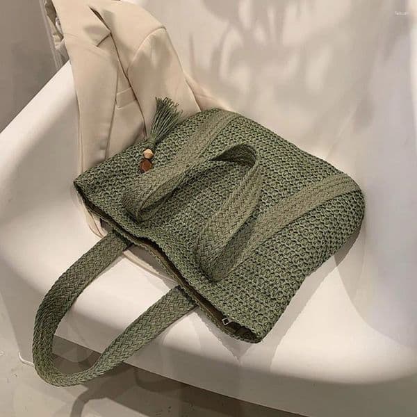 Totes Fashion Hand-Woven Handbags Summer Top-Handle Bags Handmade Simple Large Capacity With Tassel Pendant Casual Tote Purses