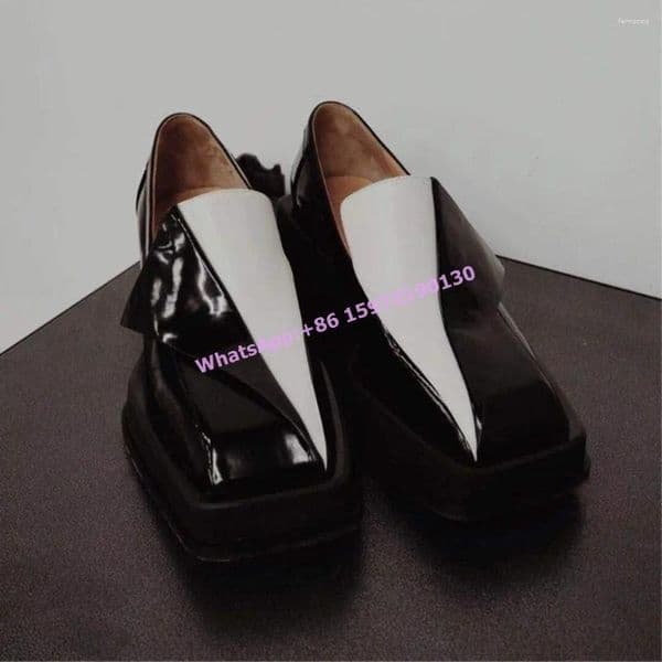 Dress Shoes Black White Shallow Pumps Slip On Square Toe Sexy Thick Soled Heels British Style Patchwork Leisure 2025