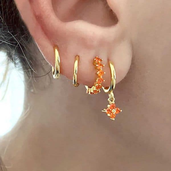 4-piece South Korean stainless steel zircon flower perforated earring set suitable for women simple circular earrings minimalist jewelryXJ250421