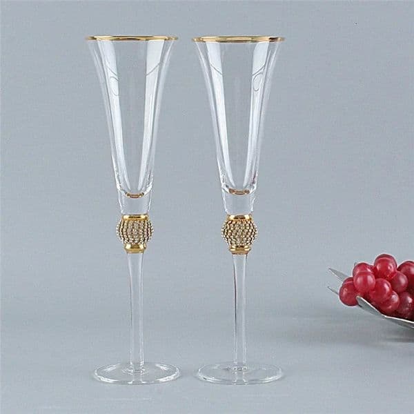 2 piecesset of gold rimmed champagne glass inlaid with diamonds wine wedding party crystal cocktail beverage gift 250421