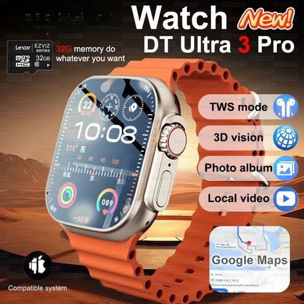 DT Ultra 3 Smartwatch Amoled Screen 4GB MP3 MP4 Player Bluetooth Network Sharing APP Store ChatGPT Smart AI Watch Men Sportwatch