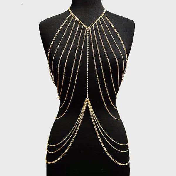 Multi layer womens body chain wire harness chest shiny and sexy accessories fashionable waist jewelry decoration 250421