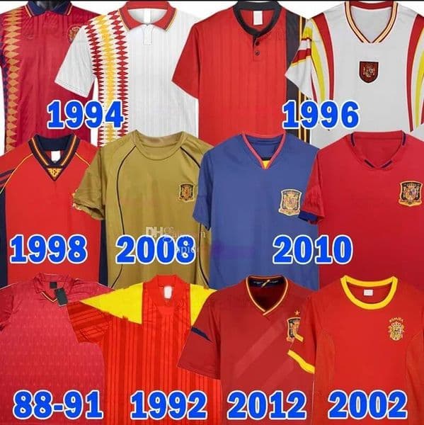 Final Spain Retro Soccer Jersey 1992 94 96 98 PIQUE PUYOL R.HIERRO A.INIESTA 2002 2008 RAUL DAVID VILLA 2010 2012 XAVI GUERRERO 2018 GUARDIOLA Long sleeve
