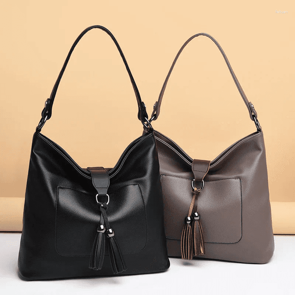 Drawstring Women Leather Shoulder Bag Crossbody Fashion Messenger Bags Casual 2025 Large Capacity Bucket Dames Tassen