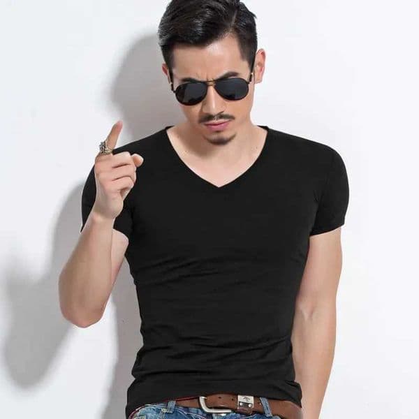 V-neck mens T-shirt tight fitting mens T-shirt short sleeved solid color mens T-shirt brand new mens top tee X250421
