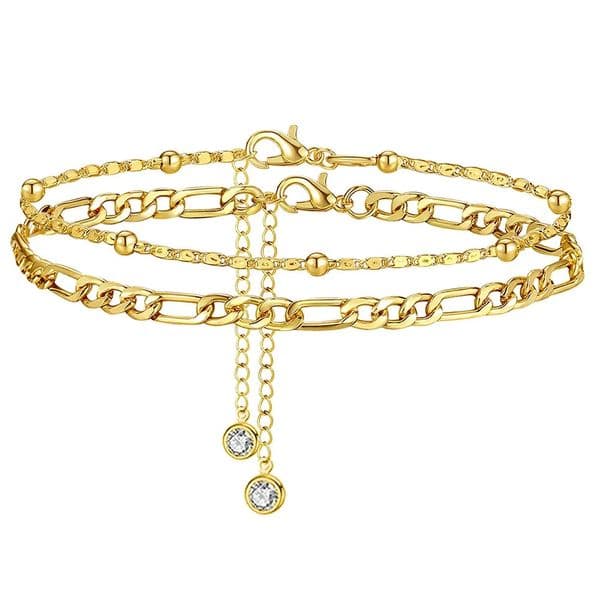 2PCS Fashion Stainless Steel Foot Bracelet Set Suitable for Women Cuban Rice Bead Chain Womens Never Fading Jewelry 250421