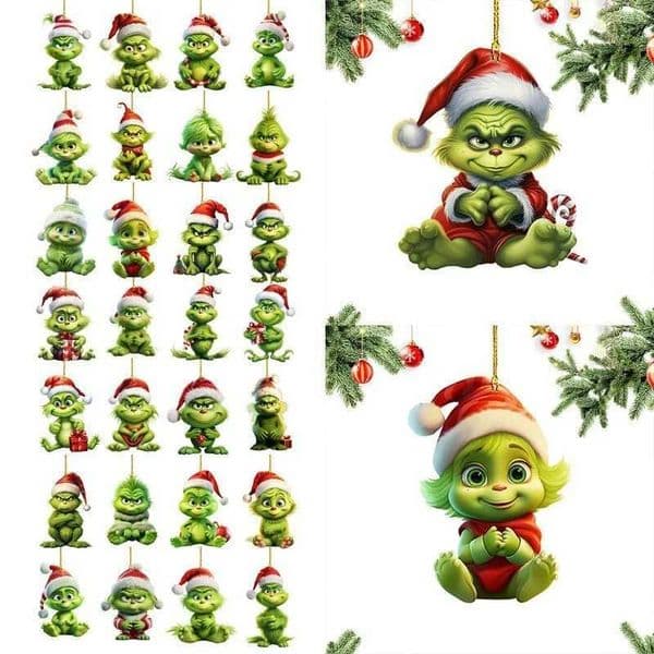 12pcs Whimsical Green Christmas Tree Ornaments - Acrylic Wooden Hanging Decorations For Holiday Thanksgiving Home DecorW251121