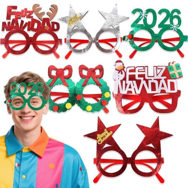 2026 Christmas Glasses Gold-Foil Cloth Snowflake Star Spanish Letter Glasses New Year Photo Props for Party DecorW251121