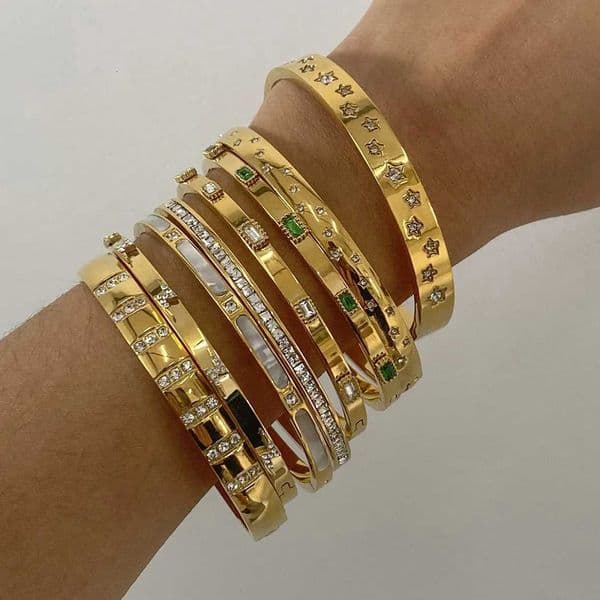 Fashion Cubic Zirconia Bangles Stainless Steel Bracelets For Women Tarnish Free Jewelry Factory Wholesales CustomizeW251121