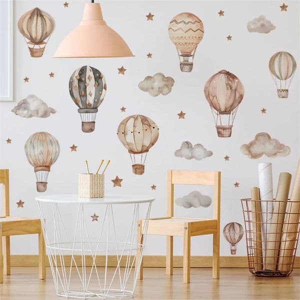 Cartoon air balloon wall sticker self-adhesive vinyl mural baby room wallpaper cloud star wallpaper kindergarten decoration 250421