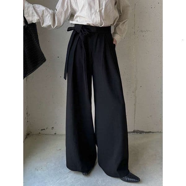 Women Suit Wide Leg Autumn Winter Draped Floor Length High End Loose High Waist Tie Pants Luxury Designer