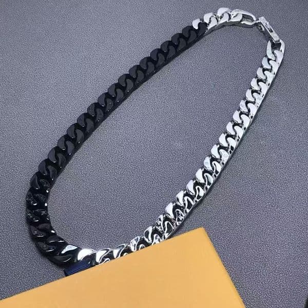 New Men's Luxury Jewelry 316L Titanium Steel Silver Black Splicing Cuban Necklace Street Hip Hop Carving Letter Bracelet Fashion Accessories